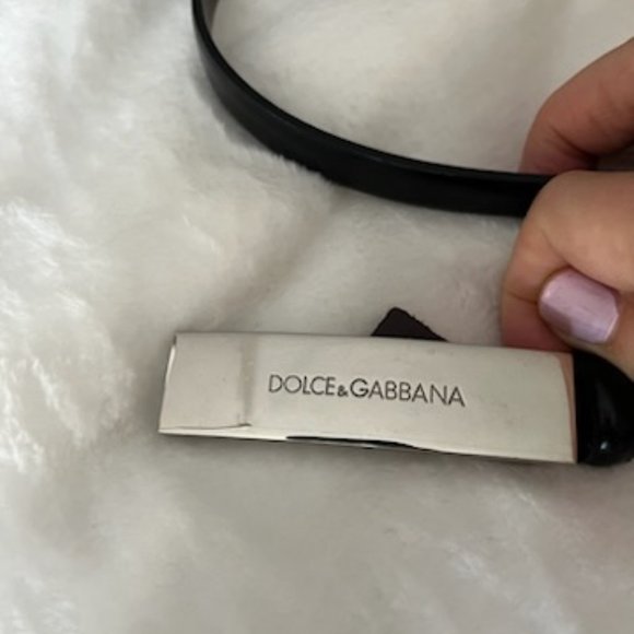 Dolce & Gabbana-Skinny Black Leather Logo Belt with Silver Buckle Size L/44
